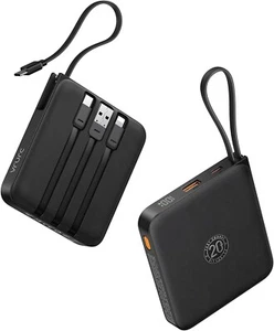 10000mA Mini Tragbares Ladegerät mit integriertem Kabel 22,5W Schnellladen USB Schwarz - Bild 1 von 8