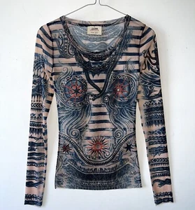 Autentico top donna Jean Paul Gaultier Lindex tatuaggio maglia manica lunga taglia XS - Foto 1 di 15