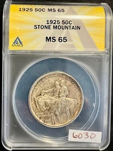 RARE 1925 Stone Mountain 50C ANACS MS 65 Silver Commemorative Half Dollar 6030 - Picture 1 of 4