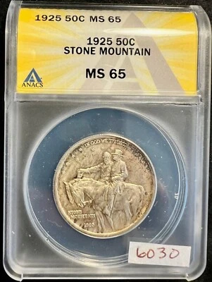 RARE 1925 Stone Mountain 50C ANACS MS 65 Silver Commemorative Half Dollar 6030 - Image 1 of 4