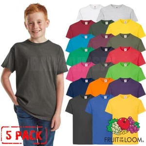 5 PACK Fruit of the Loom Kids T Shirts Plain Boys Girls School PE Cotton Tee Lot - Picture 1 of 27