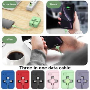 4 in 1 Retractable USB Charger Data Cable W/ Phone Stand Type C Micro USB Cab - Zdjęcie 1 z 18