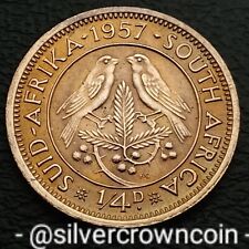 South Africa Farthing 1/4 Penny 1957. KM#44. Quarter Cent coin. Sparrows. Birds.