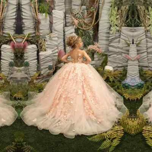 New 3D Floral Child Flower Girl Dress for Wedding Fluffy Gown Kid Princess Party - Picture 1 of 21