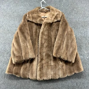 Beekman Place Faux Fur Coat Womens 2X? Brown Shawl Jacket Deep Pile Mink 60s - Picture 1 of 14