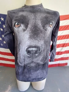 vtg 00s THE MOUNTAIN USA MADE MENS M BLACK LAB DOG LONG SLEEVE TIE DYE '11 SHIRT - Imagen 1 de 3