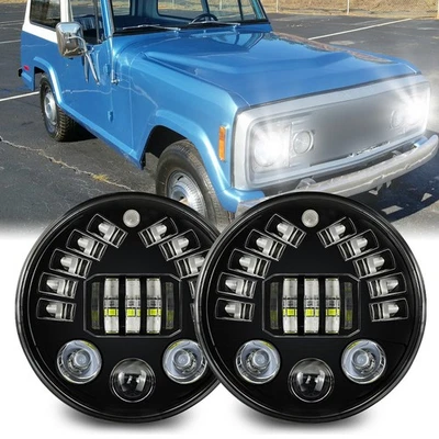 Par de faros LED redondos de 7 pulgadas haz DRL alto/bajo para Jeep Commando 1966-1973 Foto 1 de 4
