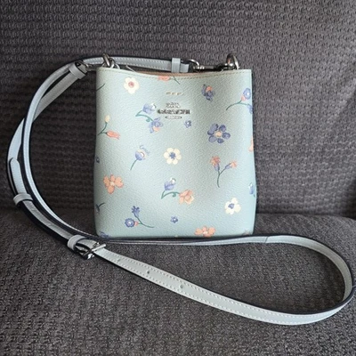 COACH C8608 Mini Town Bucket Bag Floral Print Crossbody Purse Light Teal - Image 1 of 4