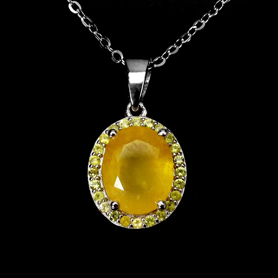 Collar de plata de ley 925 zafiro amarillo ovalado 10x8 mm zafiro piedras preciosas 18 pulgadas Foto 1 de 4