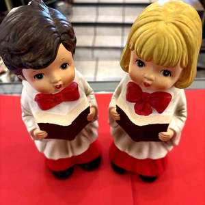 2 Vintage Brinn's Christmas Choir Boy & Girl Ceramic Holiday Figurines - Picture 1 of 15