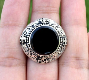 Handmade Black Onyx Stone Ring Kuchi Silver Tribal Afghan Jewelry Ethnic Round - Picture 1 of 4
