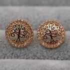 Beautiful New 18K Yellow Gold Filled Clear Crystal Cz Tree Of Life Stud Earrings