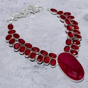 Ruby(Simulated) Gemstone 925 Sterling Silver Gift Jewelry Necklace 18" b006 - Picture 1 of 6