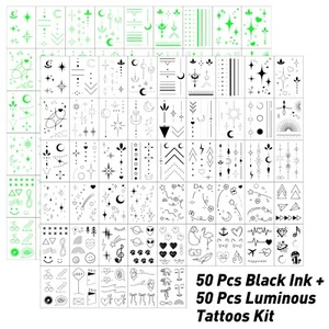 Kit de tatuajes temporales luminosos negros minimalistas para mujeres tatuajes de dedos pequeños - Imagen 1 de 14