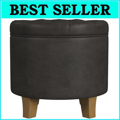 Otomana redonda tapizada con almacenamiento despegable - Elegante solución de reposapiés Foto 1 de 4