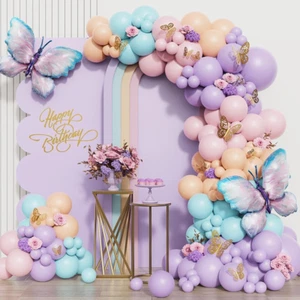 Butterfly Birthday Decorations Pink Blue Butterfly Macaron Pastel Balloon - Picture 1 of 11