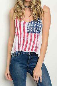 USA Flag Print Sexy Loose Fit Women Summer Tank Top With Racer Back