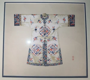 Original Painted Dragon Robe Watercolour Chinese China Stamp Signed Framed Glass - Picture 1 of 15