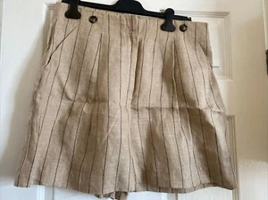 M&S COLLECTION SIZE 14 EUR 42 PURE LINEN BEIGE STRIPED SHORTS NEW WITH TAGS - Picture 1 of 5