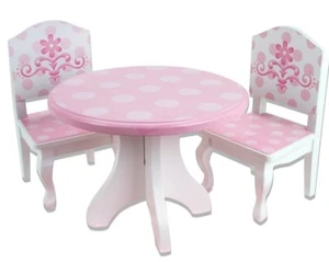 Rosa & weiß handbemalt Holz Essgruppe für 18 Zoll American Girl Puppen  - Bild 1 von 2
