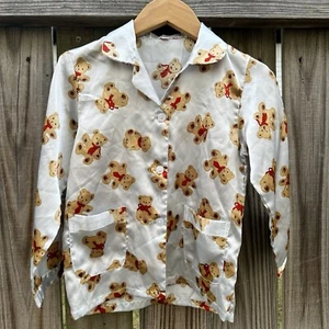 Y2K Spring Unisex Kids Teddy Bear Printed Satin Button Up Casual/PJ Top Sz 4 - Picture 1 of 6