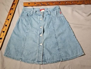 Vintage ESPRIT Skirt Youth Girls Size 16 Blue Denim Button Preppy Pockets 90s - Picture 1 of 10