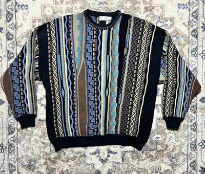 Vintage St Croix 3D Knit Sweater Mens XL Biggie Jazz  Coogi Style Geometric - Image 1 of 4
