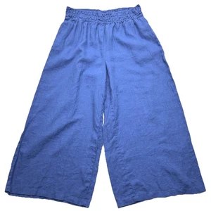 Anthropologie The Somerset Blue Linen Pull-On Wide Leg Pants Size M Lagenlook - Picture 1 of 15