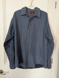 HAGGAR casual shirt Size L blue textured moleskin style fabric, long sleeves - Picture 1 of 5