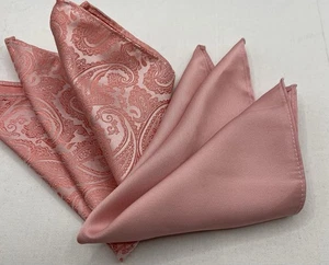 2 Pocket Squares, One Plain Pink M & S, 1 Pink Paisley, Taylor & Wright  10 Ins - Picture 1 of 7