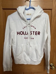 HOLLISTER sz M WHITE FULL ZIP EMBROIDERED LOGO HOODIE SWEATSHIRT - Picture 1 of 5