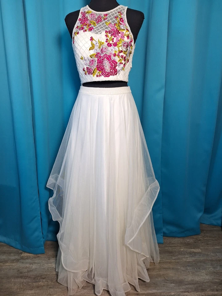 Vestido formal de encaje de graduación flor/blanco 4 Foto 1 de 4