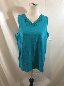 CJ Banks Turquoise V neck tank with lace womens X - NWT - armpit to armpit = 21” - Picture 1 of 4