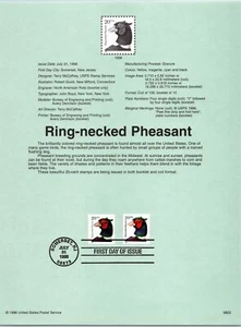 USPS SOUVENIR PAGE RING-NECKED PHEASANT BIRD (PAIR) (2) DIFFERENT PRINTINGS 1998 - Picture 1 of 1