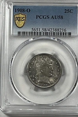 1908-O Barber Quarter : PCGS AU58 - Image 1 of 4