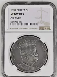 1891 Italian ERITREA Tallero-5 Lire Silver Coin Umberto I NGC XF-Details  - Picture 1 of 4