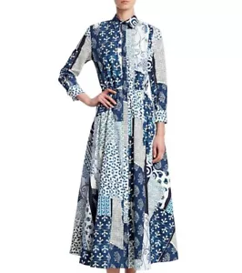 OSCAR DE LA RENTA Net a Porter PATCHWORK COTTON MIDI DRESS 12 US / 14 - 16 UK - Picture 1 of 24