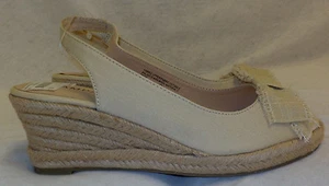 Rampage Sandals Size 7.5 M New Beige 2.75" Heels Open Back &Toe Fabric Non-Skid - Picture 1 of 12