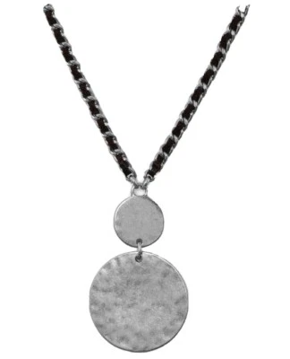 $45 Lucky Brand Tono Plata Círculo Cuero Tejido Colgante Collar 18 más 2" P14 Foto 1 de 3