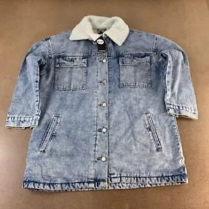 Boohoo Blue Women's US Size 4 Oversized Acid Wash Fleece Lined Denim Jacket NWT - Picture 1 of 9
