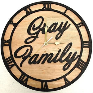 black personalised laser cut wood wooden wall clock door name word number letter - Picture 1 of 9
