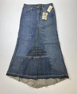 Vtg Y2K Miss Bisou Denim Maxi Skirt Sz 7 Modest Western 29" Waist Raw Hem NOS - Image 1 of 4