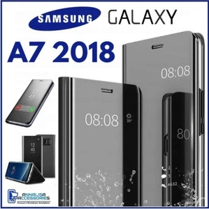 COVER FLIP PER SAMSUNG GALAXY A7 2018 CUSTODIA A LIBRO CLEAR VIEW 360° NERA A 7 - Zdjęcie 1 z 10