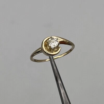 Anillo solitario vintage de diamantes redondos de 0,25 quilates talla mina de oro amarillo de 14 k talla 6,5 Foto 1 de 4