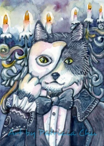 Impresión artística de tarjetas ACEO LE 2,5x3,5 ""Fantasma"" de fantasía gato gatito arte de Patricia - Imagen 1 de 1