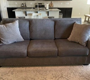 Ashley Furniture Gray Studded Sofa Set - Picture 1 of 5