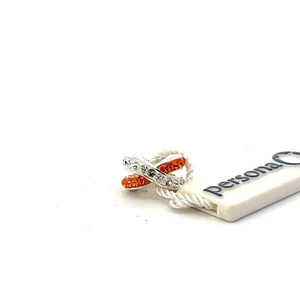 Persona Sterling Silver "Orange & White Criss-Cross" Bead Charm H14292P2-01 - Picture 1 of 5