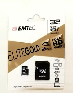 EMTEC microSDHC 32GB MEMORY CARD ELITE GOLD FULL HD VIDEO 85 MB/s SEALED NEW!! - Picture 1 of 2