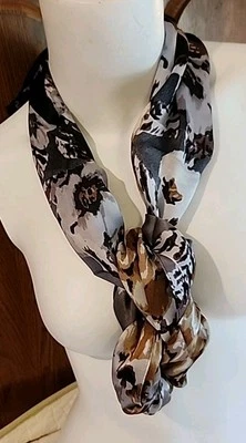 Cynthia Rowley 100% Silk Scarf 66”x 14” Gold & Grey Over Black NWOT - Image 1 of 4