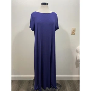 J. Jill Petite L Blue Maxi Dress Knit Short Sleeve Casual Comfy Coastal - Picture 1 of 9